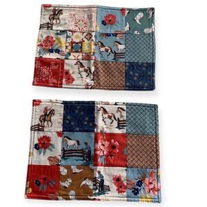 Set of 2 Small Western Patchwork Placemats Horses Floral Country Reversible